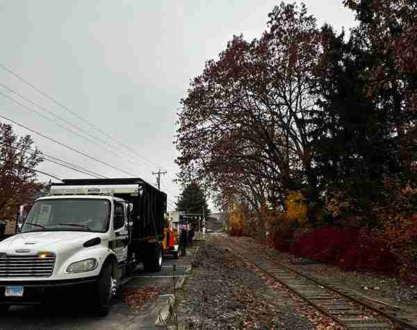 KDF Tree trucks and equipment at the Trackside Tree Pruning project for the Naugatuck Railroad Company.
